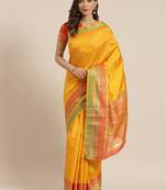 Yellow woven banarasi silk saree with blouse