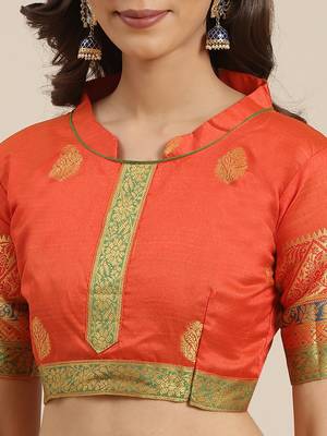 Yellow woven banarasi silk saree with blouse 5