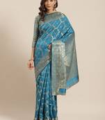 Blue woven banarasi silk saree with blouse