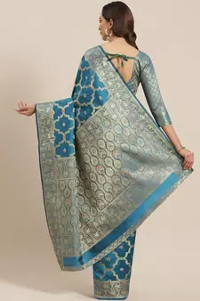 Blue woven banarasi silk saree with blouse