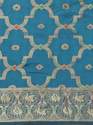 Blue woven banarasi silk blend saree with blouse 3
