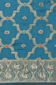 Blue woven banarasi silk saree with blouse