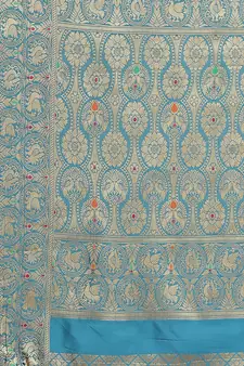 Blue woven banarasi silk saree with blouse