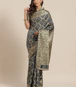 Grey Woven Banarasi Silk Saree With Blouse