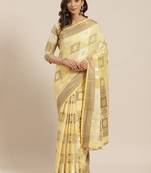 Yellow Printed Linen Saree With Blouse