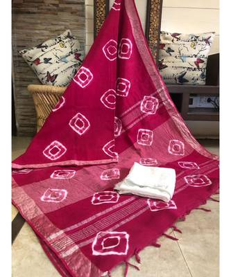 Multicolor Tie & Dye (Shibori print ) Handloom Cotton Linen Saree? 1
