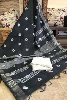 Multicolor Tie & Dye (Shibori print ) Handloom Cotton Linen Saree?