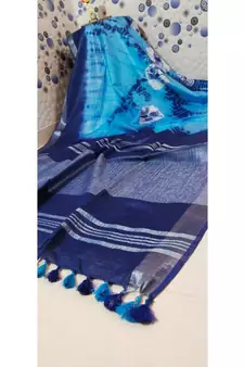 Multicolor Tie & Dye (Shibori print ) Handloom Cotton Linen Saree?