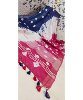 Multicolor Tie & Dye (Shibori print ) Handloom Cotton Linen Saree? 1