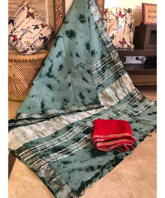 Multicolor Tie & Dye (Shibori print ) Handloom Cotton Linen Saree? 1