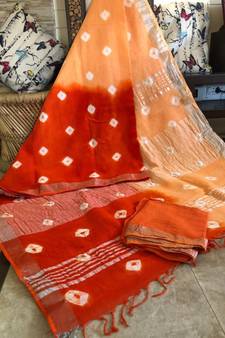 Multicolor Tie & Dye (Shibori print ) Handloom Cotton Linen Saree?