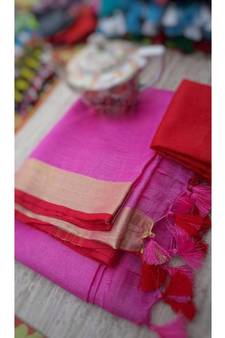 Multicolor Handcrafted Semi-Linen Saree with Blouse Piece?