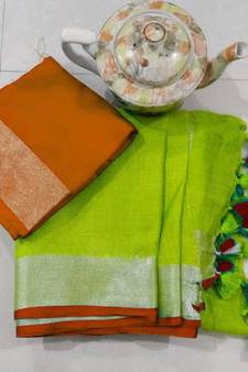 Multicolor Handcrafted Semi-Linen Saree with Blouse Piece?