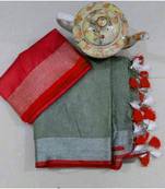 Multicolor Handcrafted Semi-Linen Saree with Blouse Piece?
