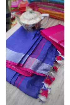 Multicolor Handcrafted Semi-Linen Saree with Blouse Piece?