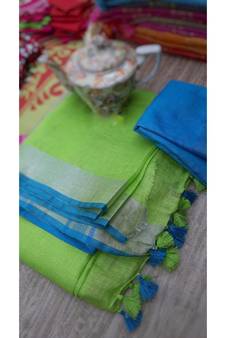 Multicolor Handcrafted Semi-Linen Saree with Blouse Piece?
