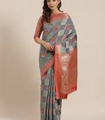 Grey Woven Banarasi Saree With Blouse