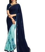 Blue printed georgette saree with blouse