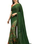 Green printed georgette saree with blouse