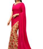 Pink printed georgette saree with blouse