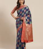 Navy Blue Woven Banarasi Saree With Blouse