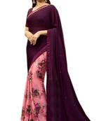 Purple printed georgette saree with blouse