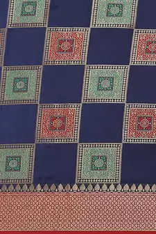 Navy Blue Woven Banarasi Saree With Blouse