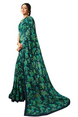 Blue printed georgette saree with blouse 1