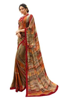 Grey printed georgette saree with blouse 1