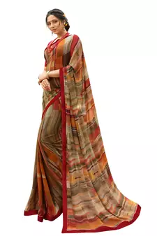 Grey printed georgette saree with blouse