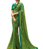 Parrot green printed georgette saree with blouse