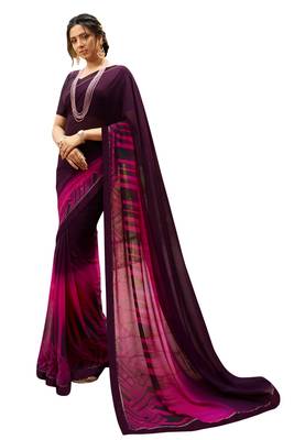 Purple printed georgette saree with blouse 1