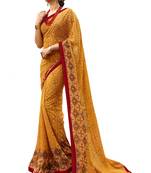 Yellow printed georgette saree with blouse