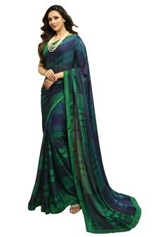 Blue printed georgette saree with blouse