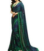 Blue printed georgette saree with blouse