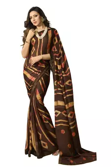 Brown printed georgette saree with blouse