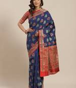 Navy Blue Woven Banarasi Saree With Blouse
