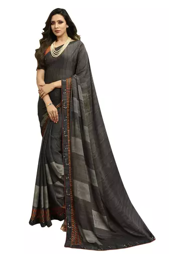 Grey printed georgette saree with blouse