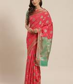 Peach Woven Banarasi Saree With Blouse