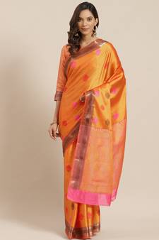 Mustard Woven Banarasi Saree With Blouse