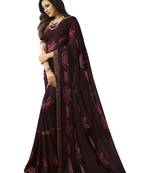 Wine printed georgette saree with blouse
