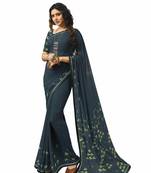 Blue printed georgette saree with blouse