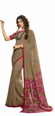 Grey printed georgette saree with blouse 1