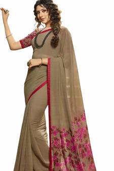 Grey printed georgette saree with blouse