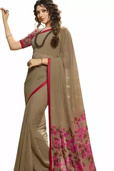 Grey printed georgette saree with blouse