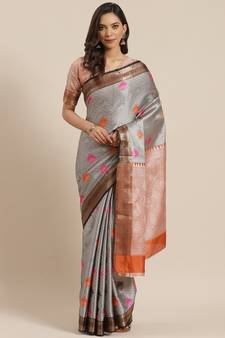 Silver Woven Banarasi Saree With Blouse