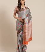 Silver Woven Banarasi Saree With Blouse