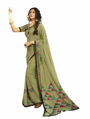Mehendi printed georgette saree with blouse 1
