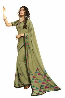 Mehendi printed georgette saree with blouse