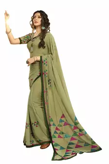Mehendi printed georgette saree with blouse